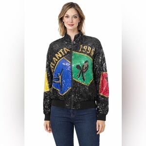 1996 Atlanta Olympics Sequin Bomber Jacket  RARE by MODI size 8/10 Medium Silk